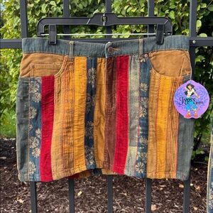 NWT Gypsy Vtg Stitched Panels  Patchwork Corduroy Denim Juniors 11/12 Mini Skirt